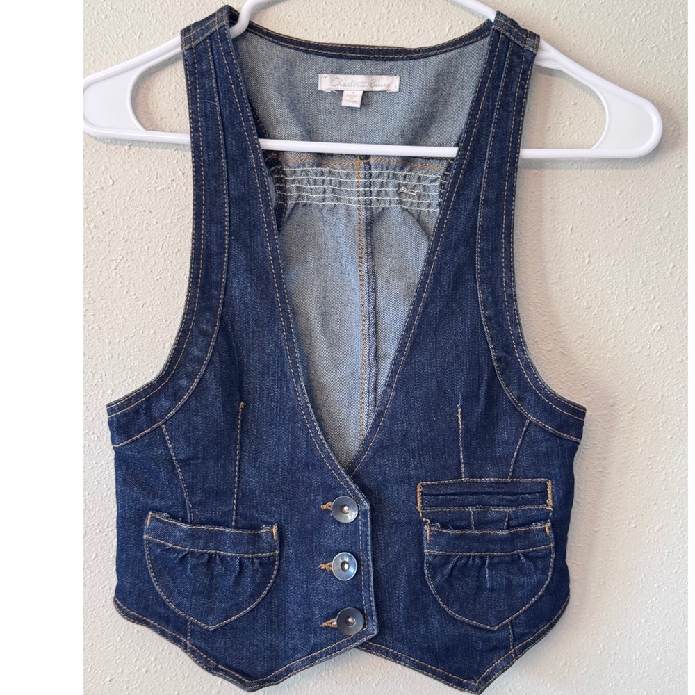 Charlotte Russe Womens Dark Wash Denim Cropped Vest Y2K Racerback Small